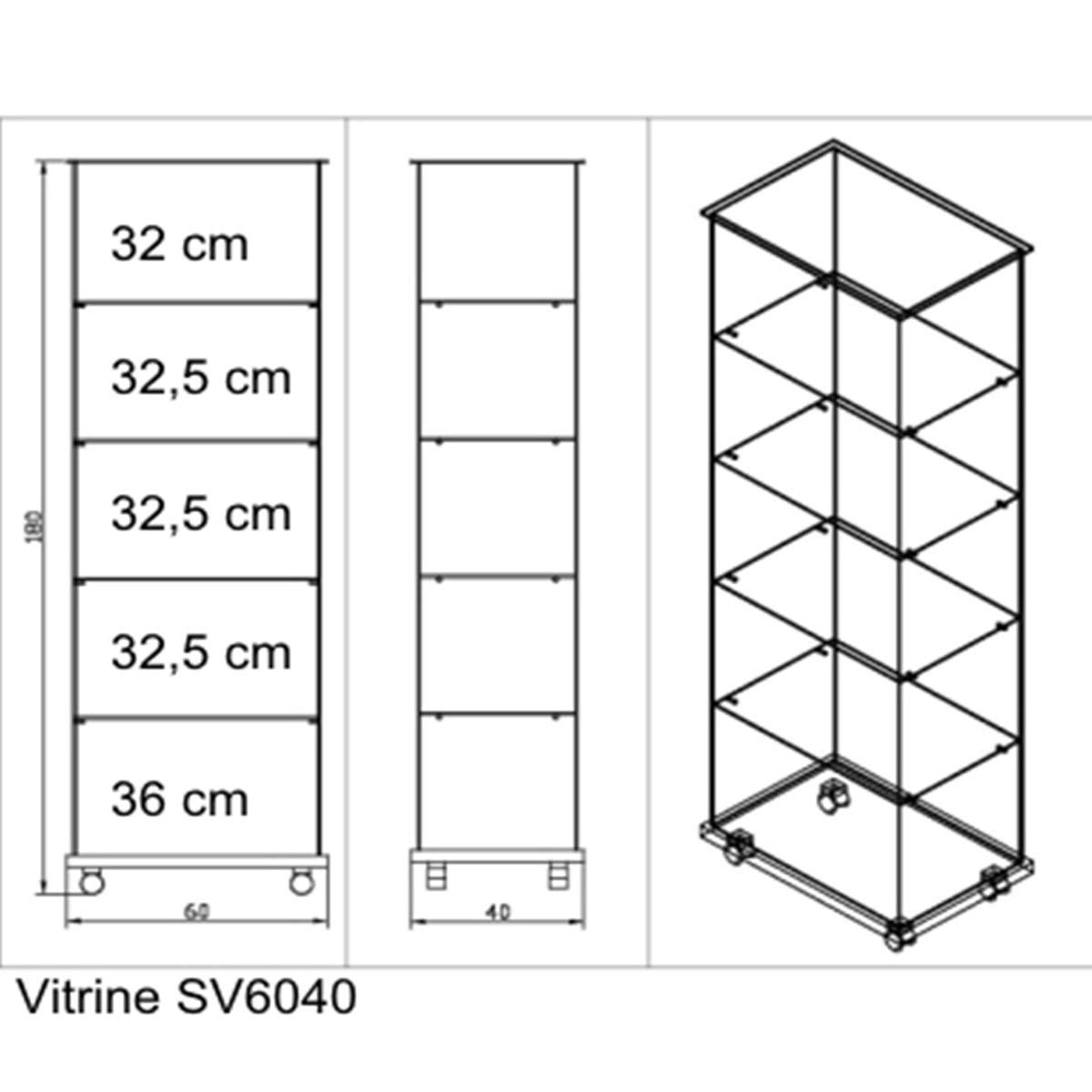 MHN Glas-Vitrine ohne Rahmen T 40 x B 60 x H 180 cm - schmale Ausstellungsvitrine Sicherheitsglas abschließbar - Verkaufsvitrine ohne Beleuchtung