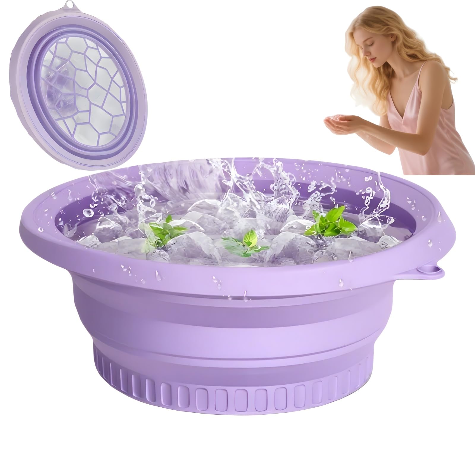 Foldable Silicone Facial Ice Bath Bowl, Ice Face Bowl with Built-in Ice Tray - for Cold Immersion Therapy, Skin Tightening and Acne Relief - Portable Cold Therapy Tool for Home and Travel (Purple)-image-43
