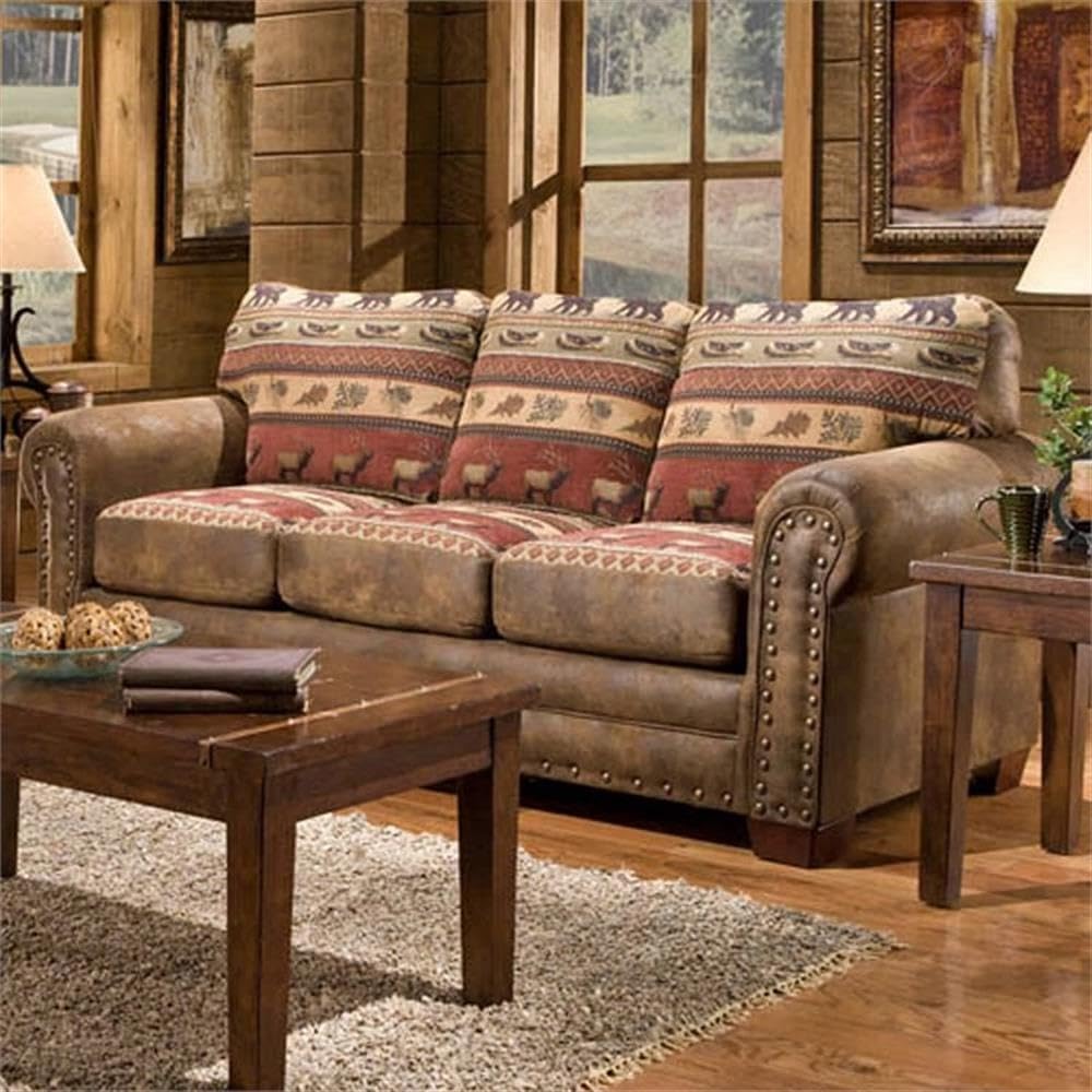 Pemberly Row Traditional 4-Piece Microfiber Sofa Set, Solid Wood Frame, Brown Finish, Includes Sofa, Loveseat, Chair, Ottoman, Nailhead Accents, High-Density Foam Cushions, Rustic Style for Living
