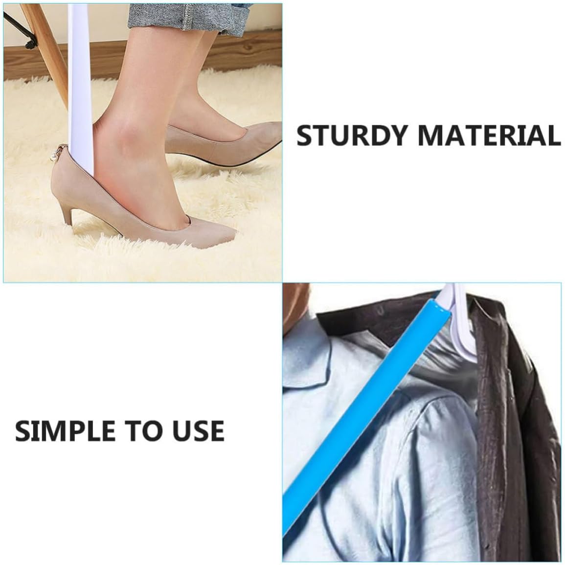 KOMBIUDA 2pcs Multi-functional Shoe Horn Dressing Aid for Elderly and Pregnant Women, Long Handle Abs Shoe Assist Device, Simple to Use Sock Remover for Home and Nursing Home
