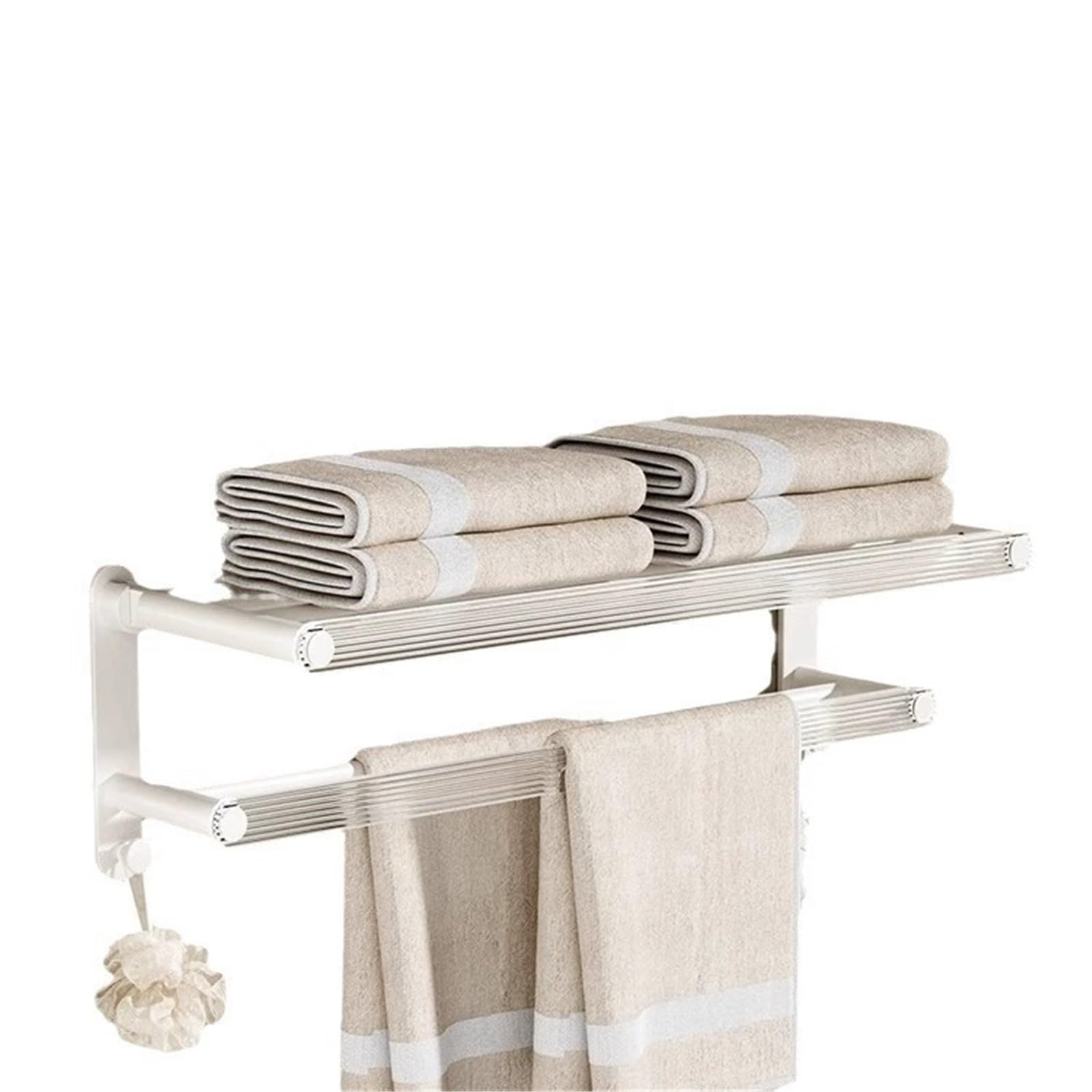 Porte-serviettes double en acrylique premium blanc de 50cm avec étagère de luxe
