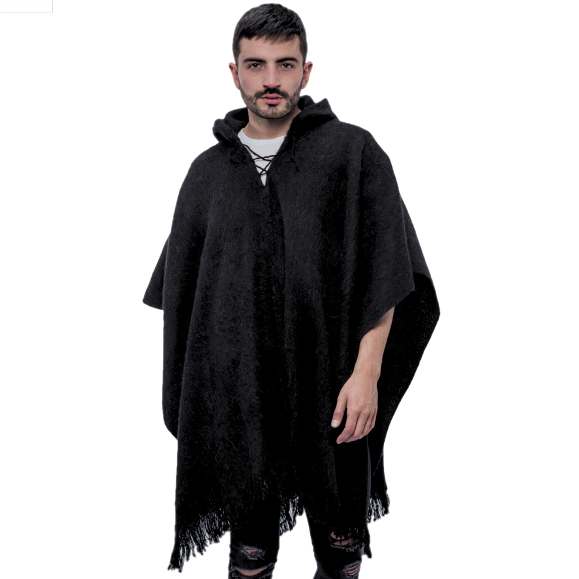 Gamboa Alpaca Wool Poncho Men Panchos Mexican with Hood Adult Cowboy and Western Hippie Poncho para Hombre