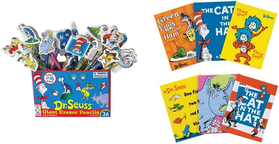 66865 Dr. Seuss Number 2 Pencils With Giant Pencil Top Erasers (Pack of 36) & Dr Seuss Mini Memo Pad (Pack of 48)