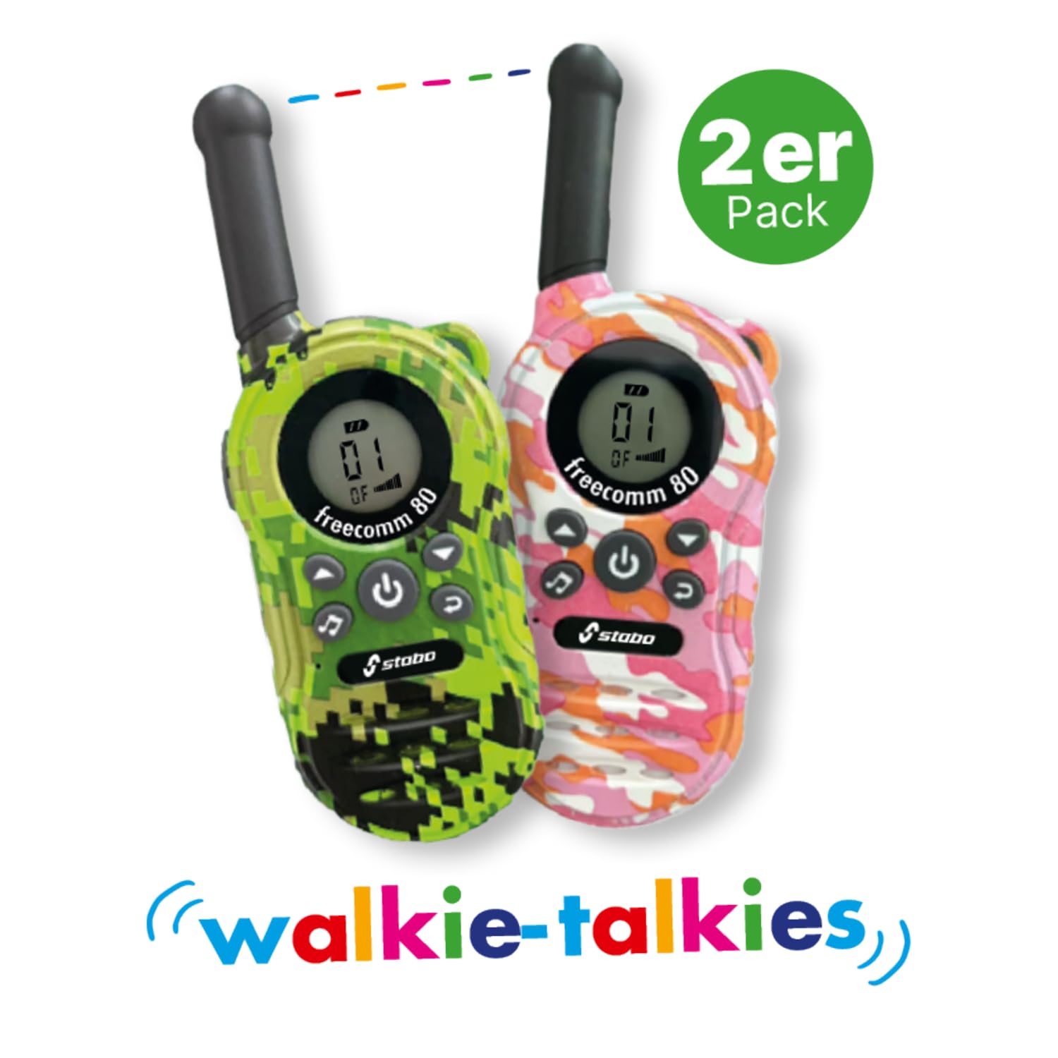 Stabo Elektronik 20080 - Set di radio portatili Freecomm 80, 2 radio con display LCD, walkie-talkie per brevi distanze