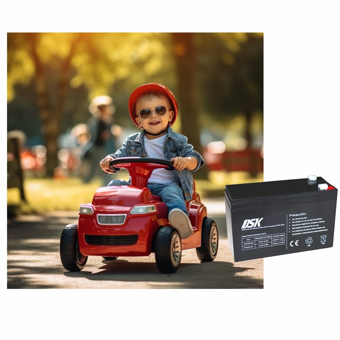 DSK 10382 - Batteria al piombo VRLA 12V 7Ah AGM ricaricabile e sigillata, ideale per auto e bici elettriche per bambini, sistemi UPS, sistemi di sicurezza e allarmi