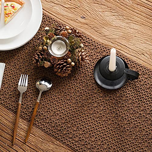 Chemin de table à franges tissé main en coton lin marron pour table chic