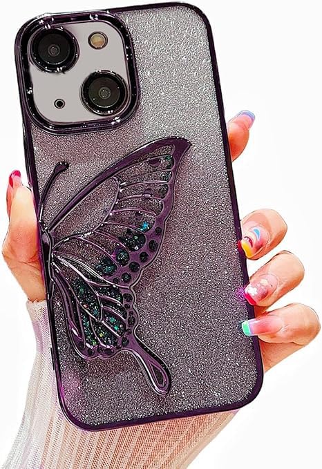 GULEEL Compatible for iPhone 14 Plus Cover Crystal Luxury Glitter Cute Butterfly Plating Wings Design Aesthetic Women Teen Girls Protection Silicone Back Cover Cases (Purple) (B0DGLDP7PS) Amazon Price History, Amazon Price Tracker