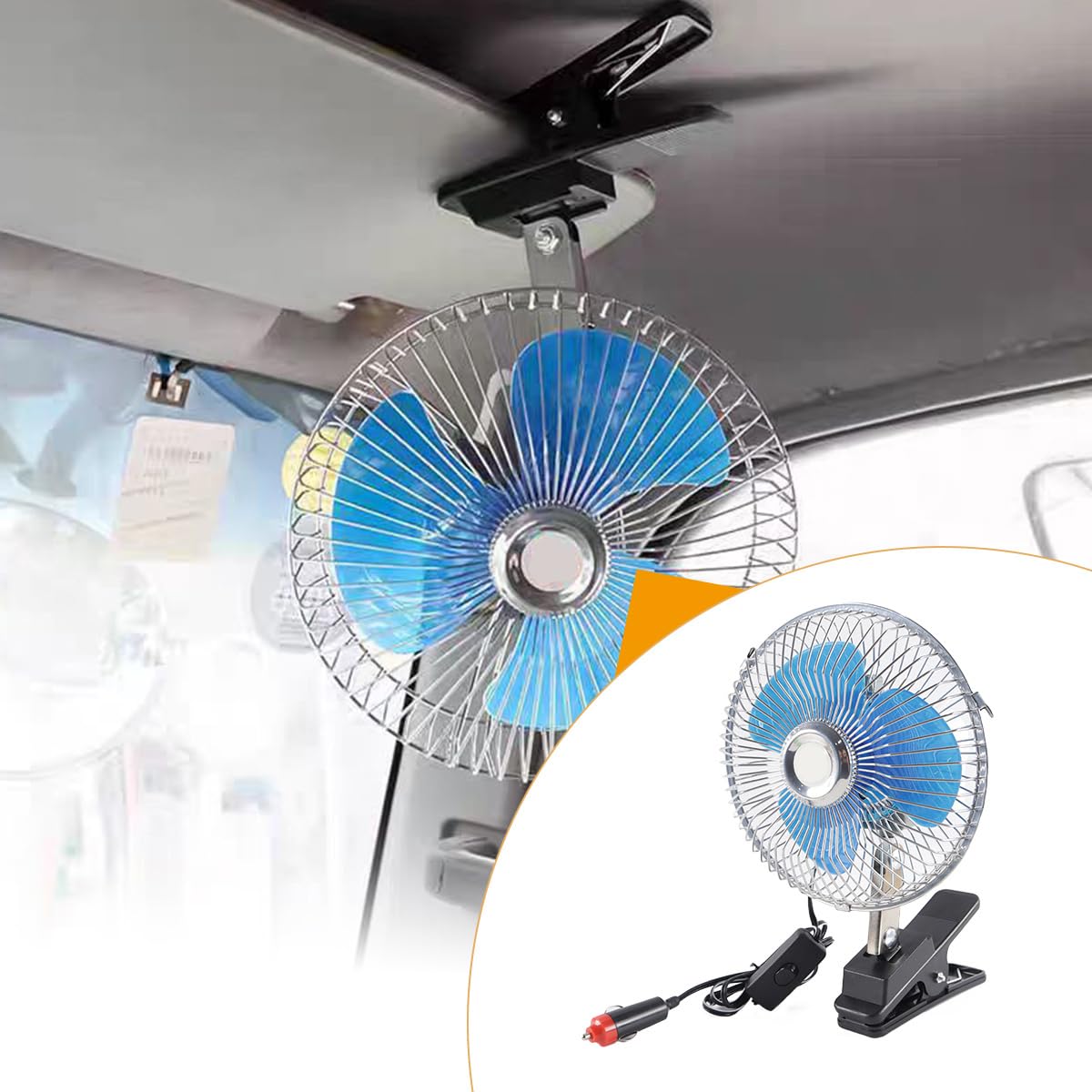 Ausi 12-V-Autolüfter aus Metall mit starker Windkühlung, Autolüfter mit einstellbarer Geschwindigkeit für LKW, Van, SUV, Wohnmobil (6 Zoll, 12 V)