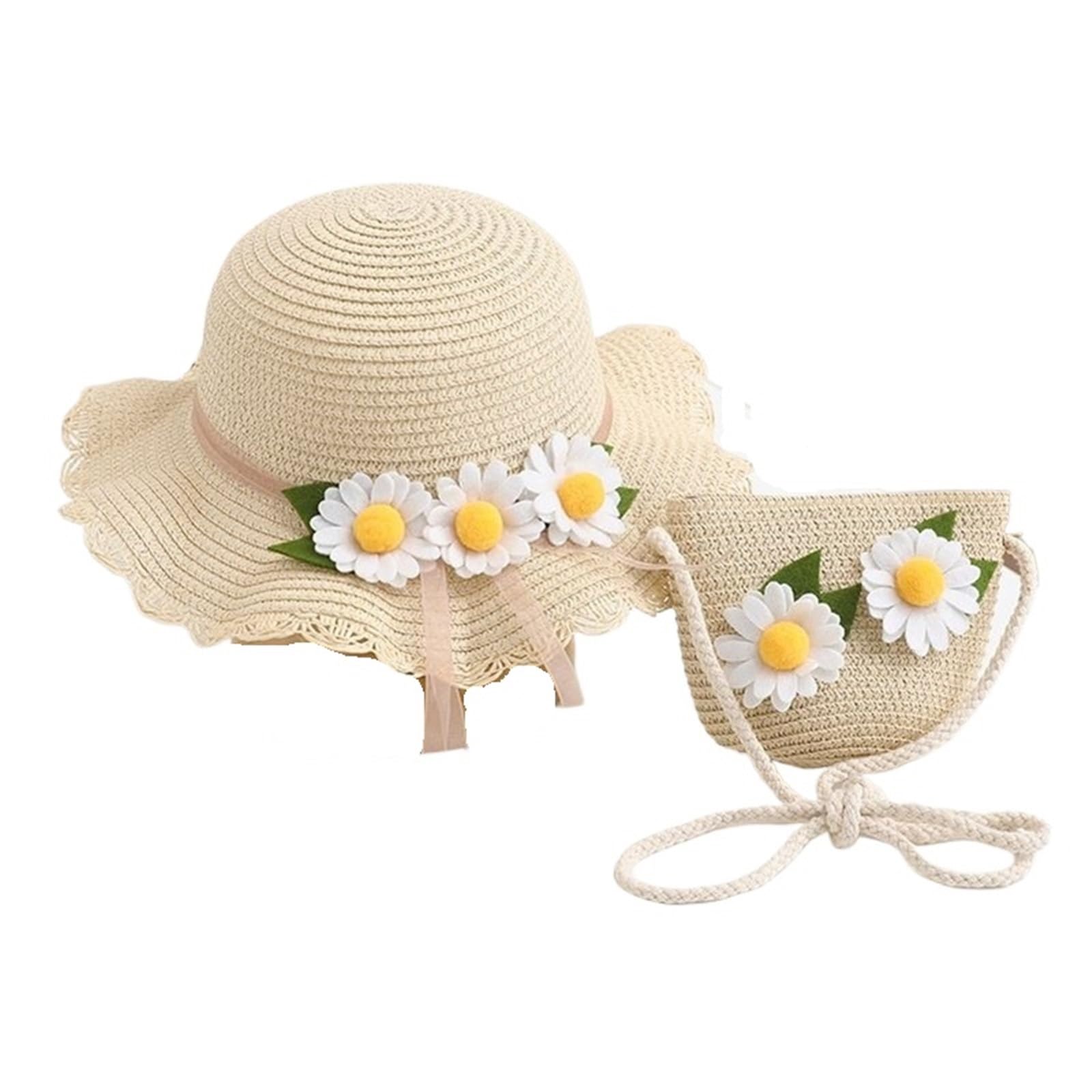 1 pz Cappelli di Paglia Estivi Fiore a Tesa Larga e con Borsa a Tracolla Set Cappelli da Pescatore Protezione Solare da Viaggio da Spiaggia