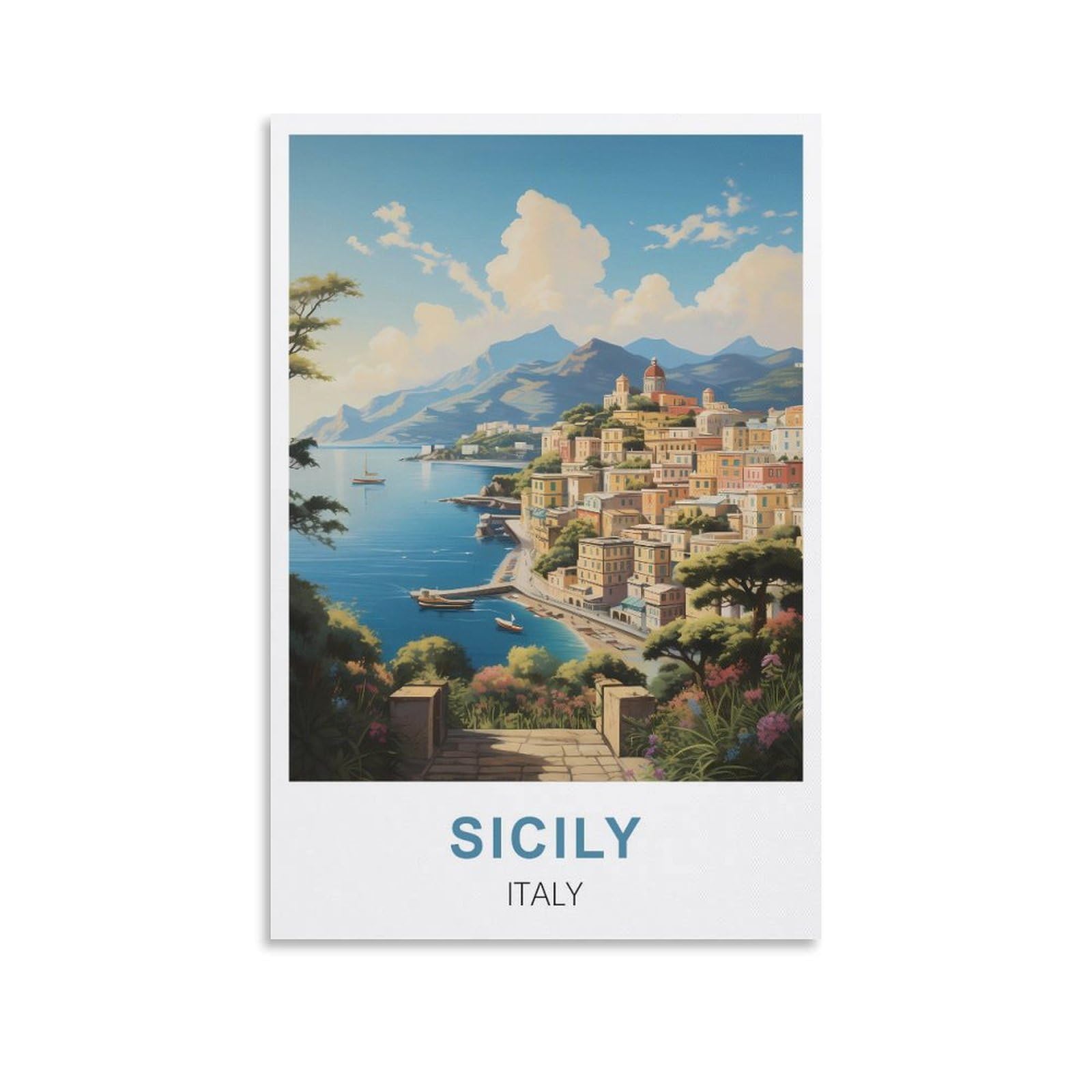 HXHNFERR Sicily Italy Vintage Travel Poster 08x12inch(20x30cm) Canvas Wall Posters And Art Pictures Prints Paintings Bedroom Decor