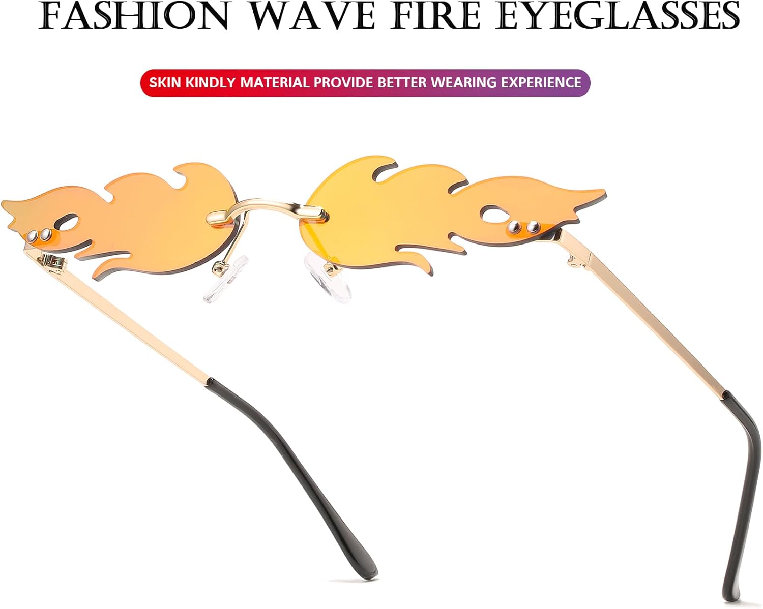 PORADAY Fire Flame Sunglasses for Women Men Trendy Retro Rimless Glasses Vintage Wave Fire Shaped Frameless Eyeglasses - Image 6