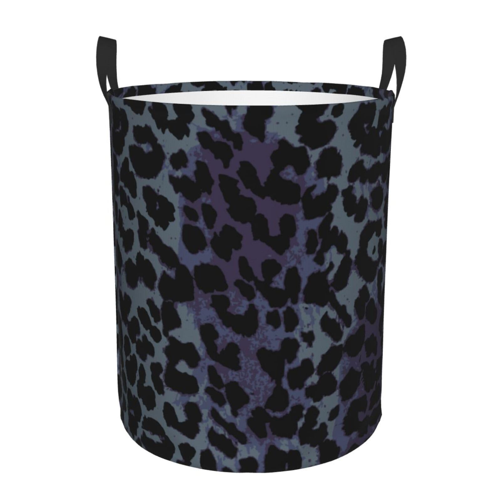 Black Grey Leopard Round Laundry Hamper Storage Basket Toys Clothes Organizer Bin For Home Bathroom Bedroom Dorm Nursery, 62l