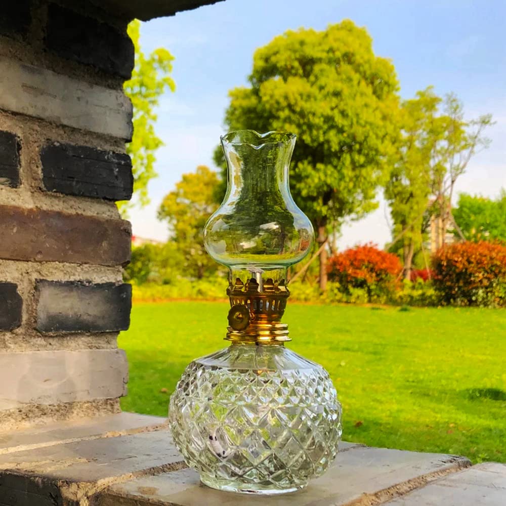 RIIGOOG 2 Pack Chamber Oil Lamps, Clear Glass Kerosene Lamp, for Indoor Use 7.1