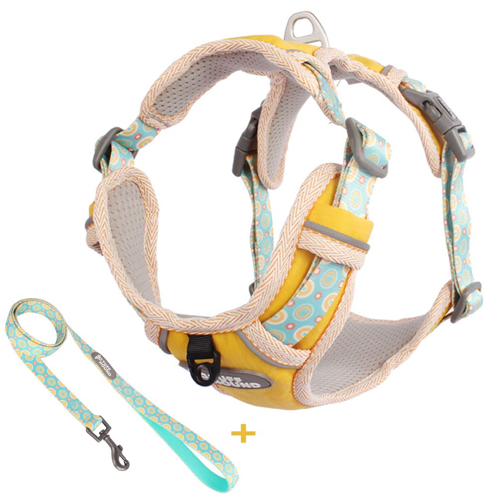 Harnais rembourré confortable pour animaux de compagnie de taille L avec laisse jaune en nylon