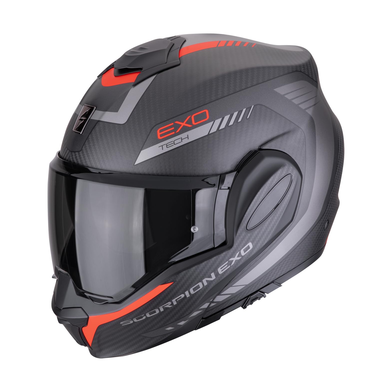 Scorpion Casco Modular para Moto Exo-Tech EVO Carbon Cosy Negro Mate Rojo Tamano m mototopgun 118-475-24-04