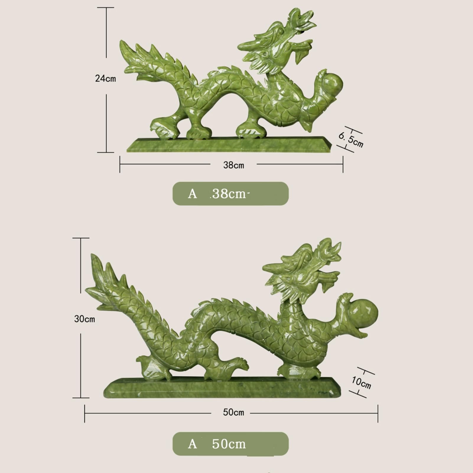 Kunststatue – Skulptur, Drachenstatuen Als Heimdekoration, Chinesisches Feng Shui, Natürlicher Jade, Drachenfiguren Und -skulpturen Und Sammlerstücke, Symbol Für Wohlstand, Glück Und Erfolg(A,L50cm)