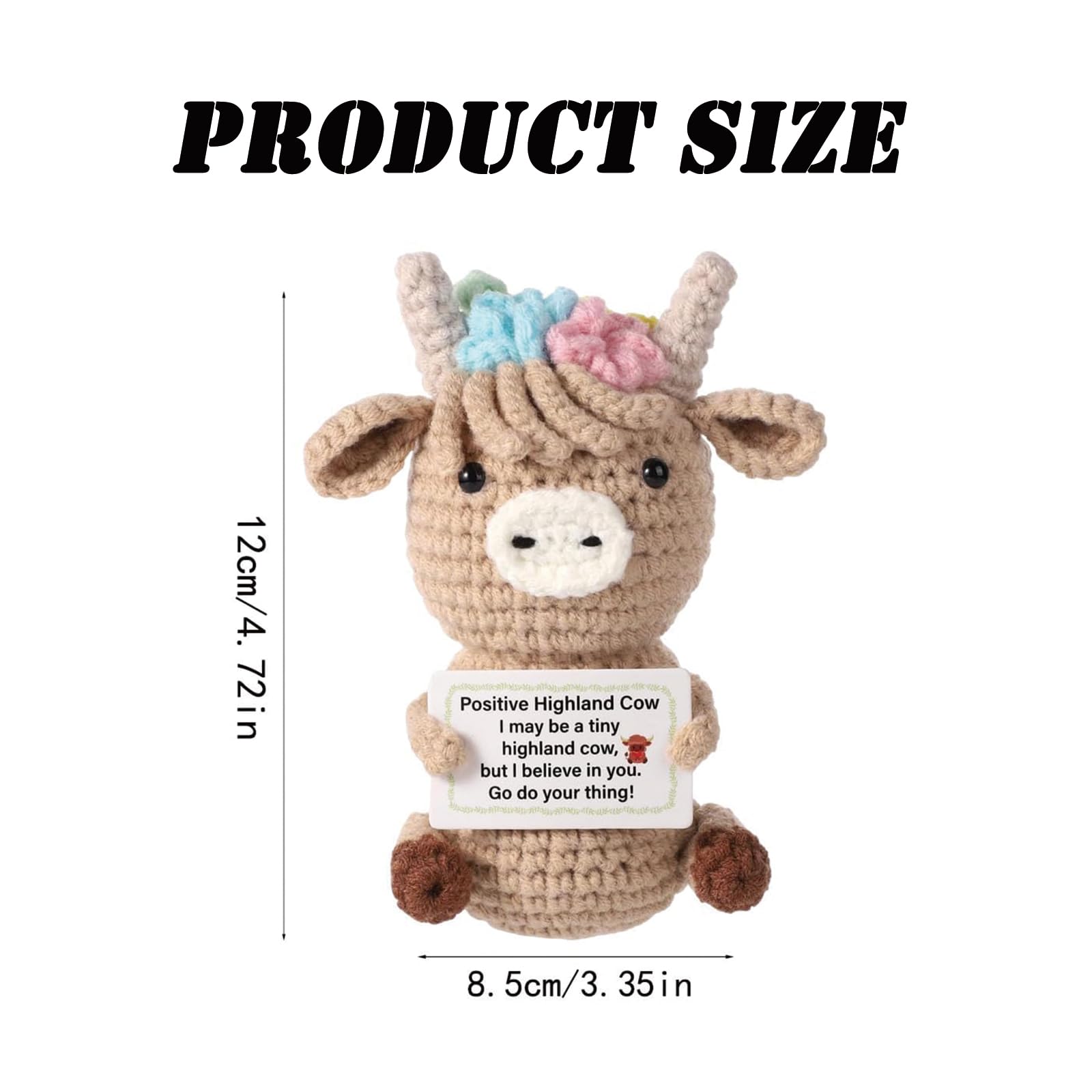 JNGTKL Highland Cow Knitted Toy - Woven Positive Emotional Gift - Crocheted Animal Ornament for Cheer, Khaki, 12cm x 8cm - Image 2