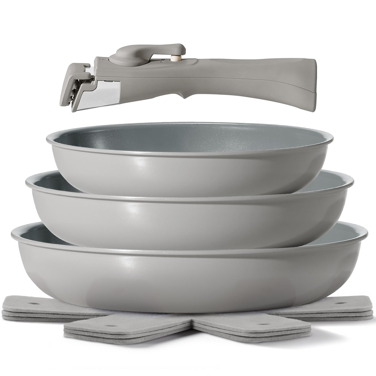 BLAZANT Batterie de Cuisine 7 Pièces avec Poignée Amovible | Poêles en Céramique 20/24/28 cm pour Petites Cuisines, Camping-Car & Camping | Empilable, Induction, Four jusqu'à 240°C, Sans PFAS
