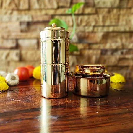 Pujacraft Brass Coffee Filter with one dabara Set/Brass Traditional Filter Coffee Maker, Brass, South Ind