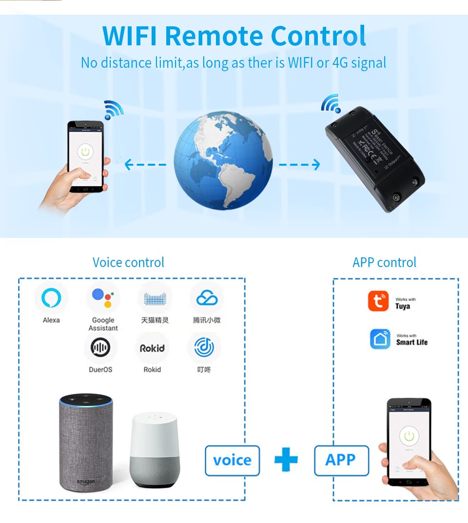 Inteligentny przełącznik WiFi 220 V Smart Switch WiFi Tuya / Smart Life App kompatybilny z Alexa Google Home (WIFI 10A) (5, czarny)