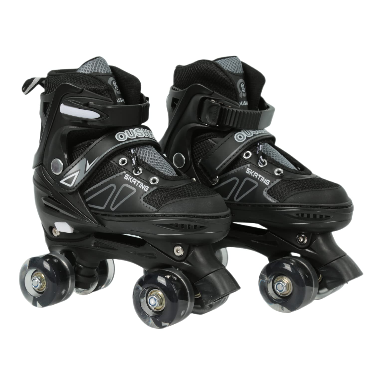 Pattini a rotelle, Pattini Quad Classici, Roller Skates per Ragazze e Ragazzi, senza Ruote Luminose, Comode e Traspiranti Pattinaggio a Roulette per Principianti, Nero M (32-37)