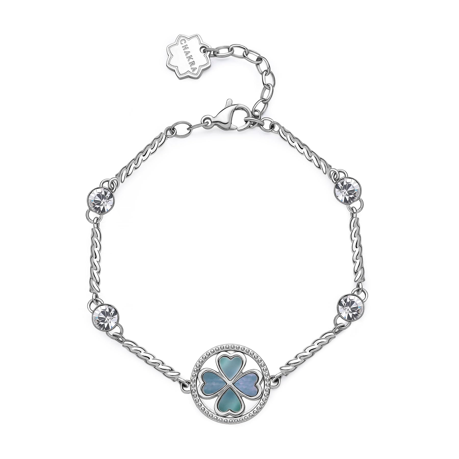 Brosway Bracciale Rigido Donna In Acciaio 316L Con Cristalli E Quadrifoglio In Madreperla Verde – Collezione Chakra (BHKB151), Diametro 175mm