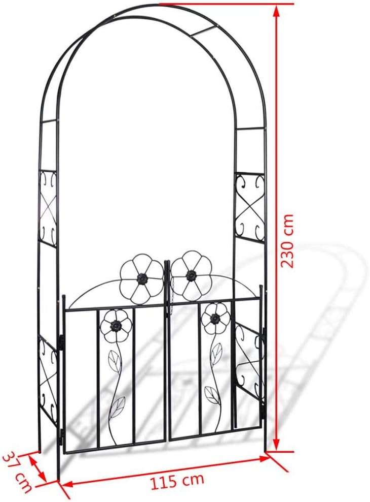 Tidyard Garden Arch, Black Iron 7.5 ft Tall Outdoor Arch with Doors for Climbing Plants, Powder-Coated Metal Garden Gate for Patio and Yard Decor