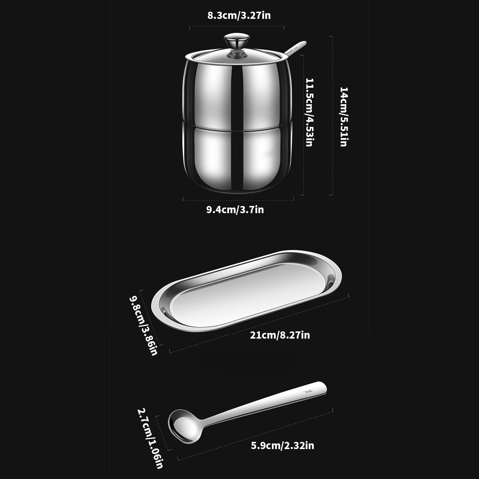 Pack de 2 tarros de doble dispensador de especias, coctelera doble, soporte para pimientos de acero inoxidable, coctelera de acero inoxidable