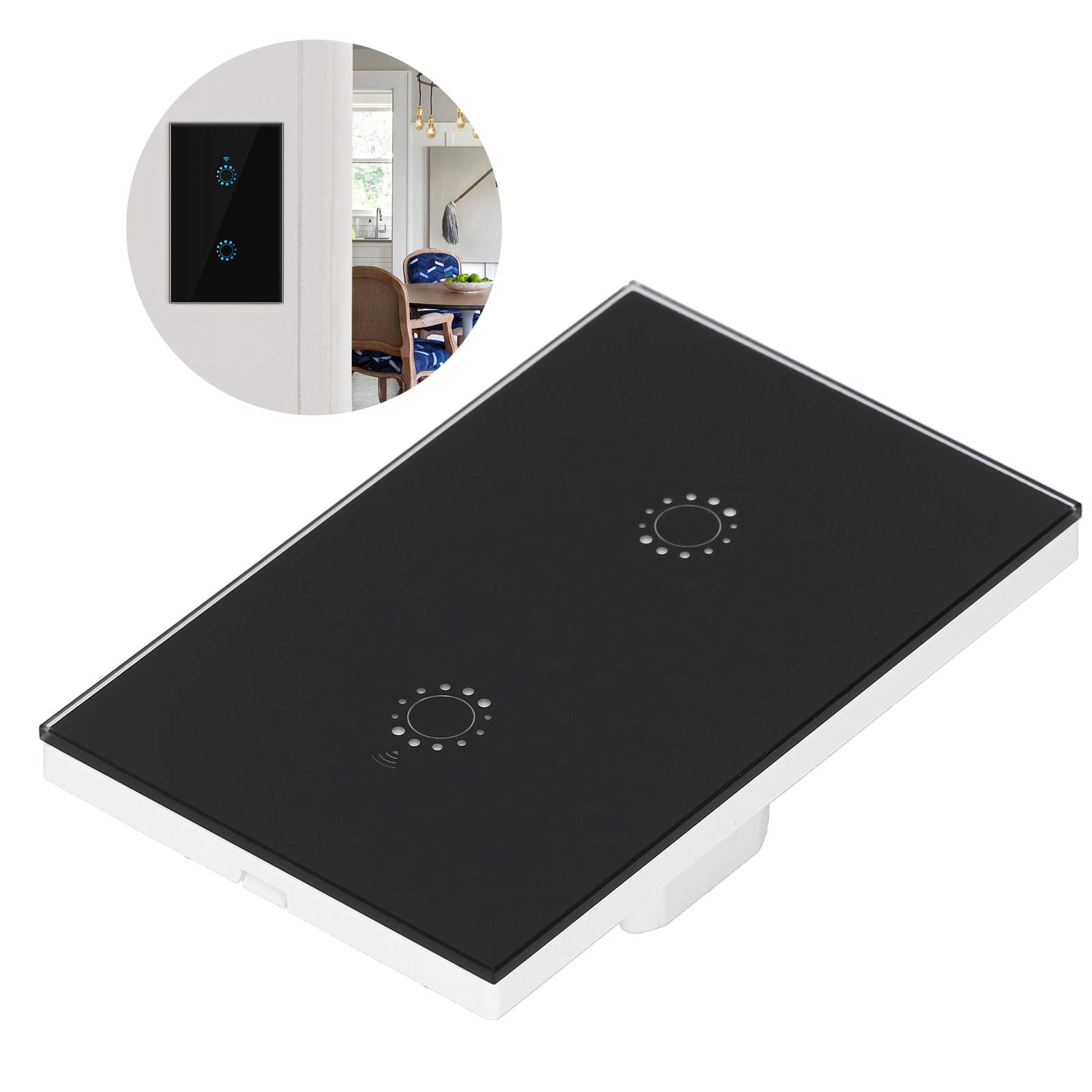 Inteligentny włącznik światła LED Wall Touch 2-krotny dla Alexa Inteligentna kontrola aplikacji głosowej AC 95-250 V (Czarna osłona 2-kierunkowa (2031008))
