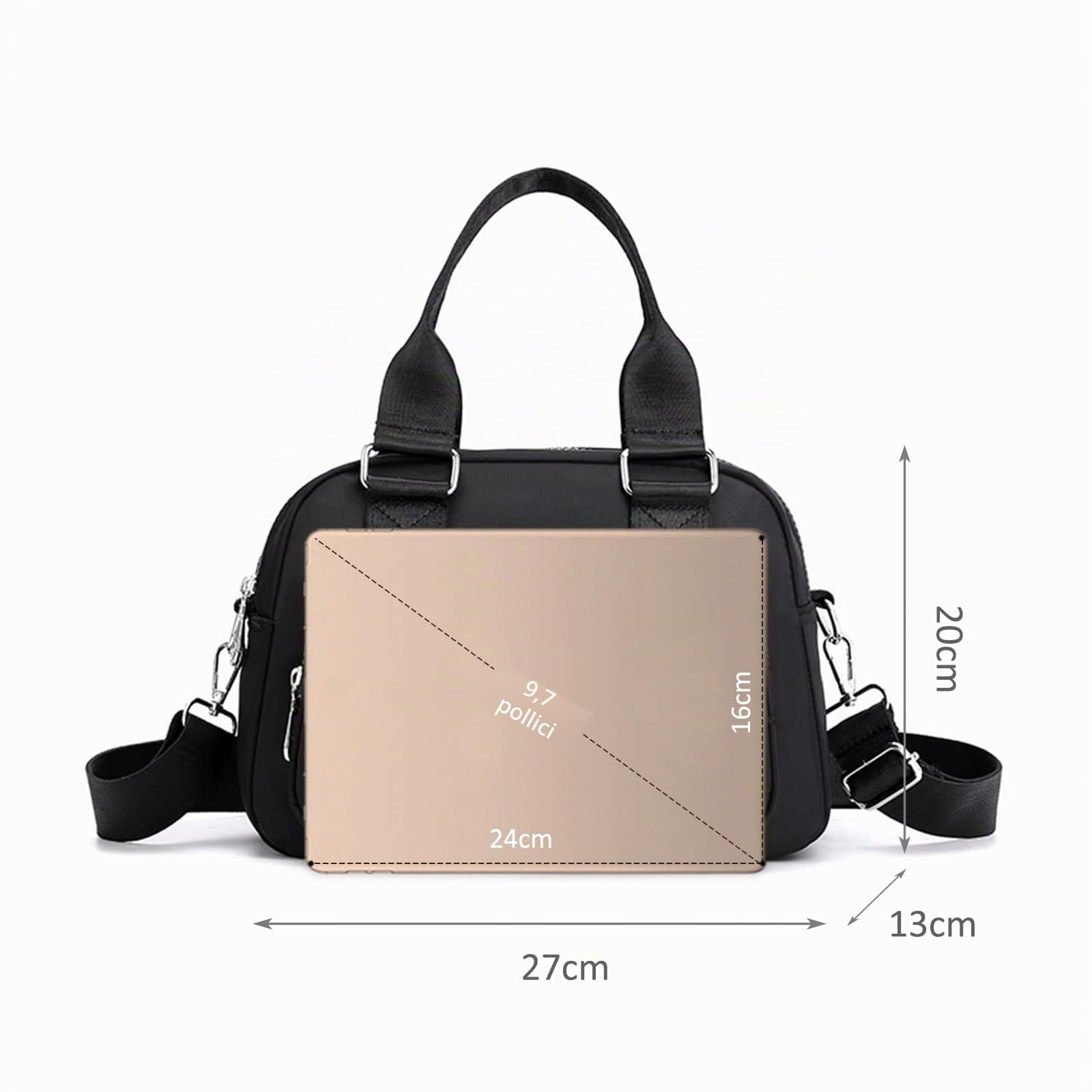 NICOLE & DORIS Borsa a Tracolla Casual Borse da Donna Multi Tasca Messenger Bag Borse a Spalla Leggera Borse Crossbody per Shopper Viaggio Lavoro Nero