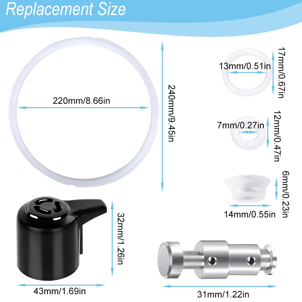 EATBALE Replacement Parts for Instant Pot Duo 5, 6 Quart Qt IP-DUO50 IP-DUO6 with Sealing Ring Steam Release Valve Float Valve Float Valve Gaskets Anti-Clog Shield Anti-Clog Shield Bracket - Image 2