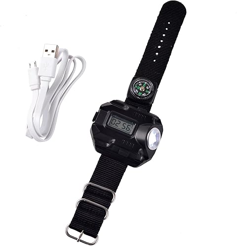 Miniatura 6 de Linterna de muñeca táctica LED, portátil, recargable, con brújula, mejor para correr, ciclismo, escalada de montaña, camping, senderismo, patrulla,