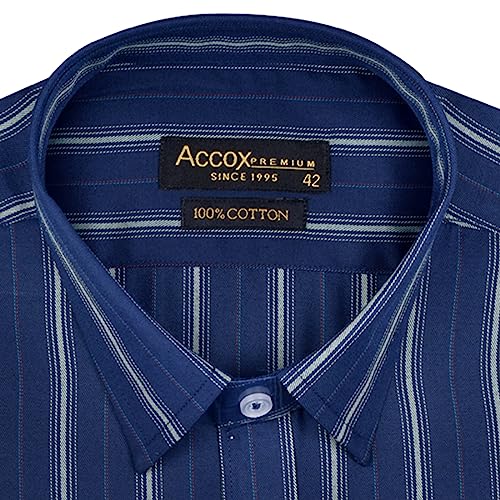 Image of ACCOX Men's Cotton Half Sleeves Dark Striped Regular Fit Formal Shirt for Men