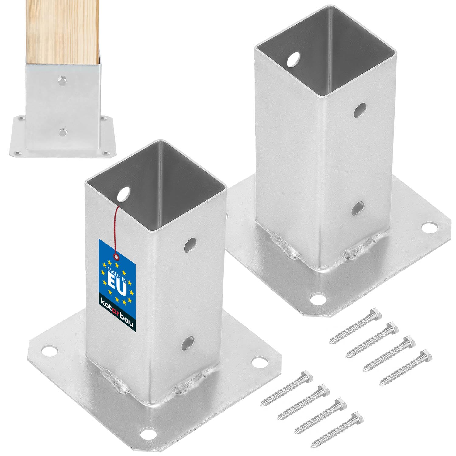 KOTARBAU® 2 pcs Fence Post Support - Galvanised Steel - 60x60 mm (2.36x2.36 inches) - Silver - Bolt Down Post Support - Heavy Duty - Outdoor Use