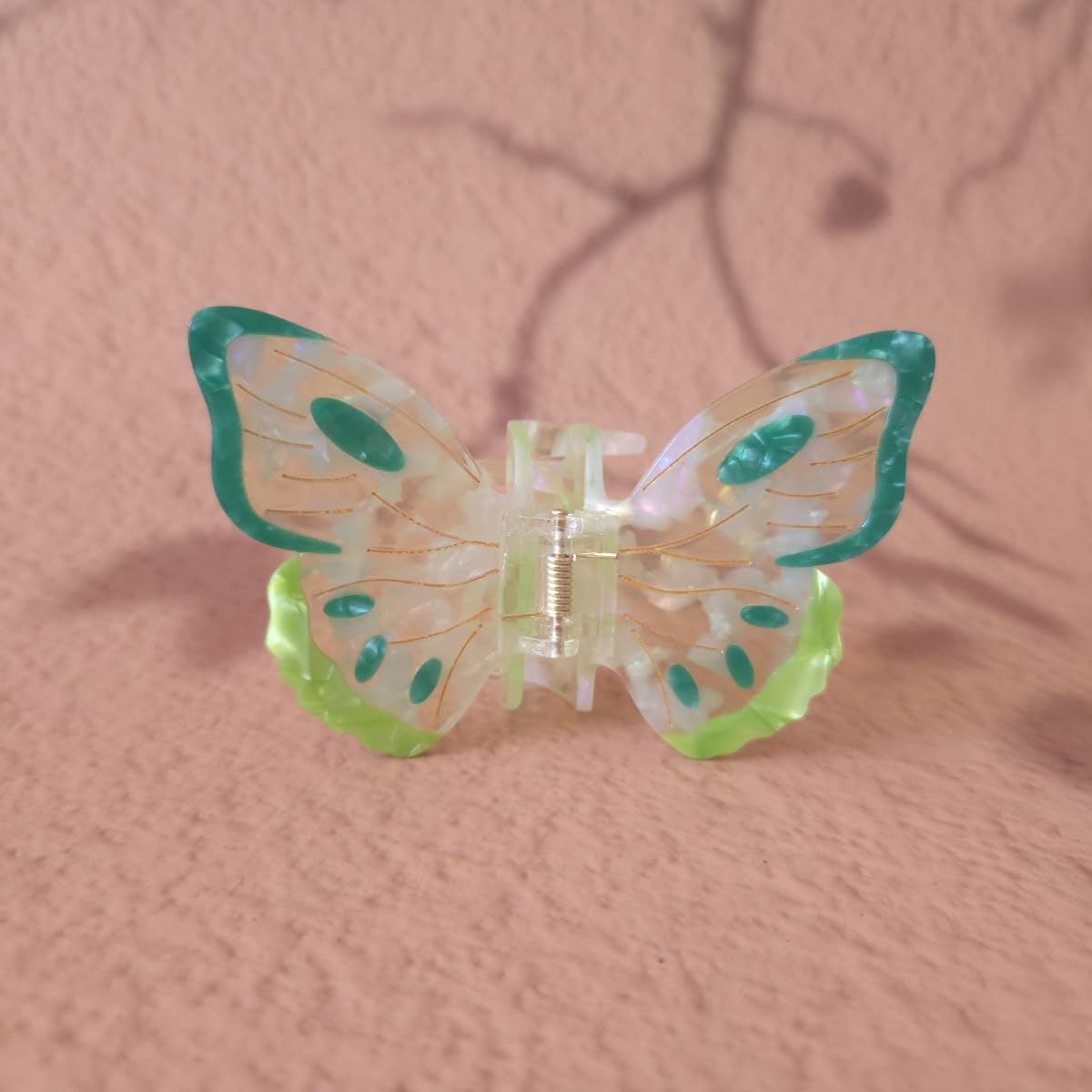 Pinza para el pelo de mariposa de fantasía, pinzas de acetato, lindas pinzas de mariposa para mujer, color verde