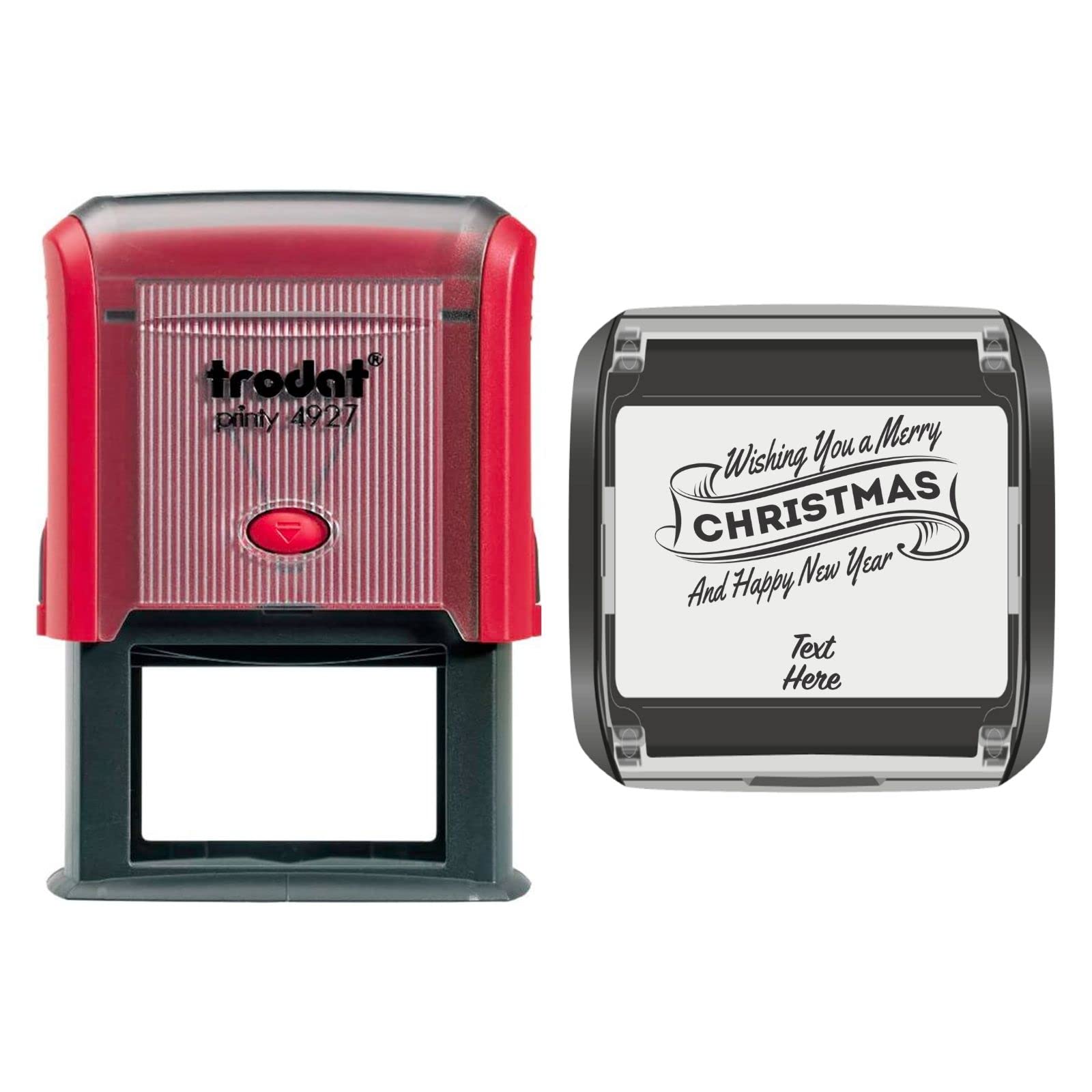 Trodat 4927 Personalised Christmas Card Message/Label Self Inking Rubber Stamp - Wishing a Merry Christmas and Happy New Year in Black Ink with 2 Lines of Customised Text