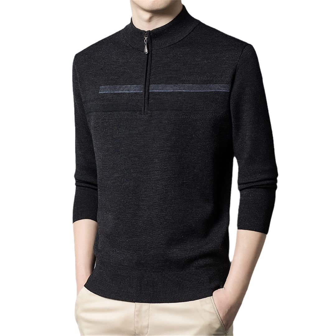Męski wełniany sweter Basic sweter pół golf pogrubiony ciepły top, Black, M