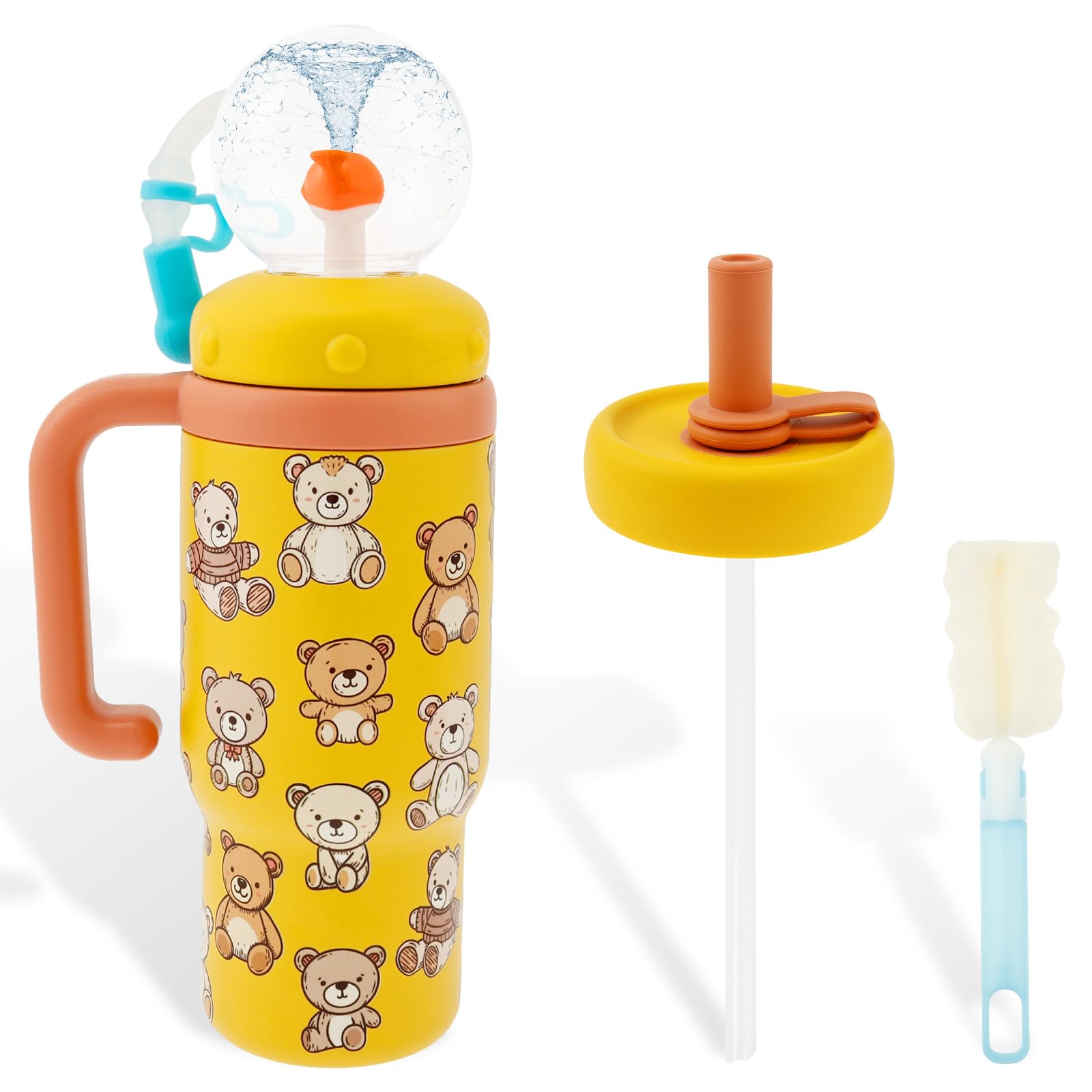 Vaso de acero inoxidable para fuente de ballena, 710 ml, a prueba de fugas, para niños, jóvenes y adultos (amarillo)