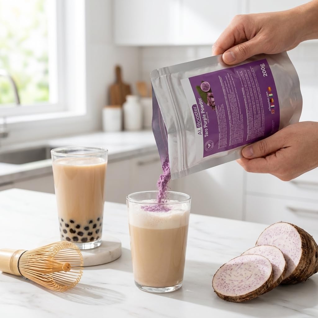 Polvere di taro viola 200 g - 100% pura - Per bubble tea, tè al latte, frullati, pasticceria - Colore viola naturale - Confezione richiudibile