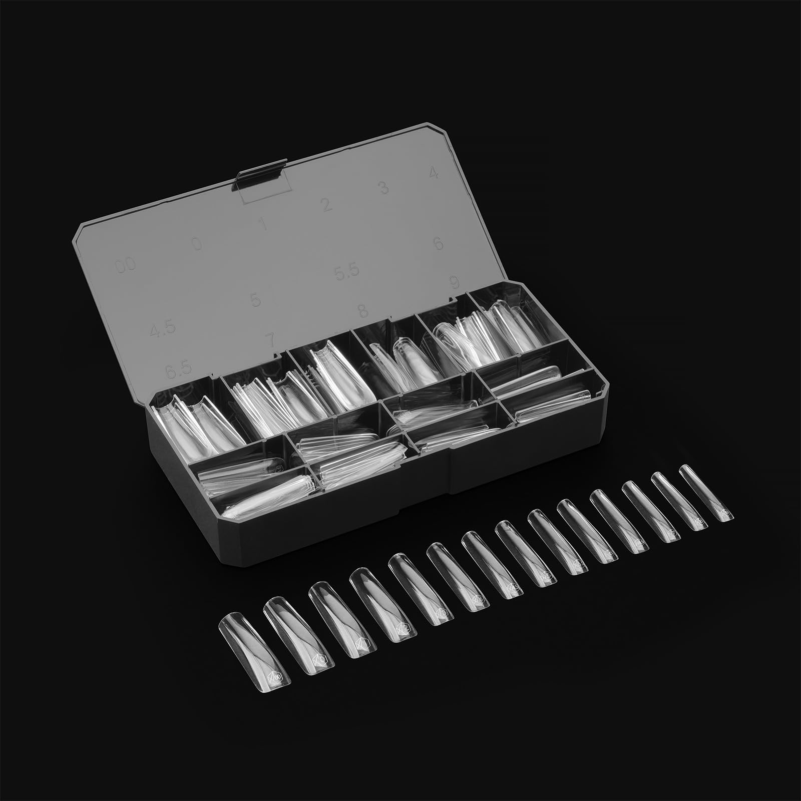 Apres Gel-X® Lot de 210 pointes carrées extra longues | Boîte de 210 pointes gel souples Gel-X en 14 tailles 00-9, demi-tailles incluses