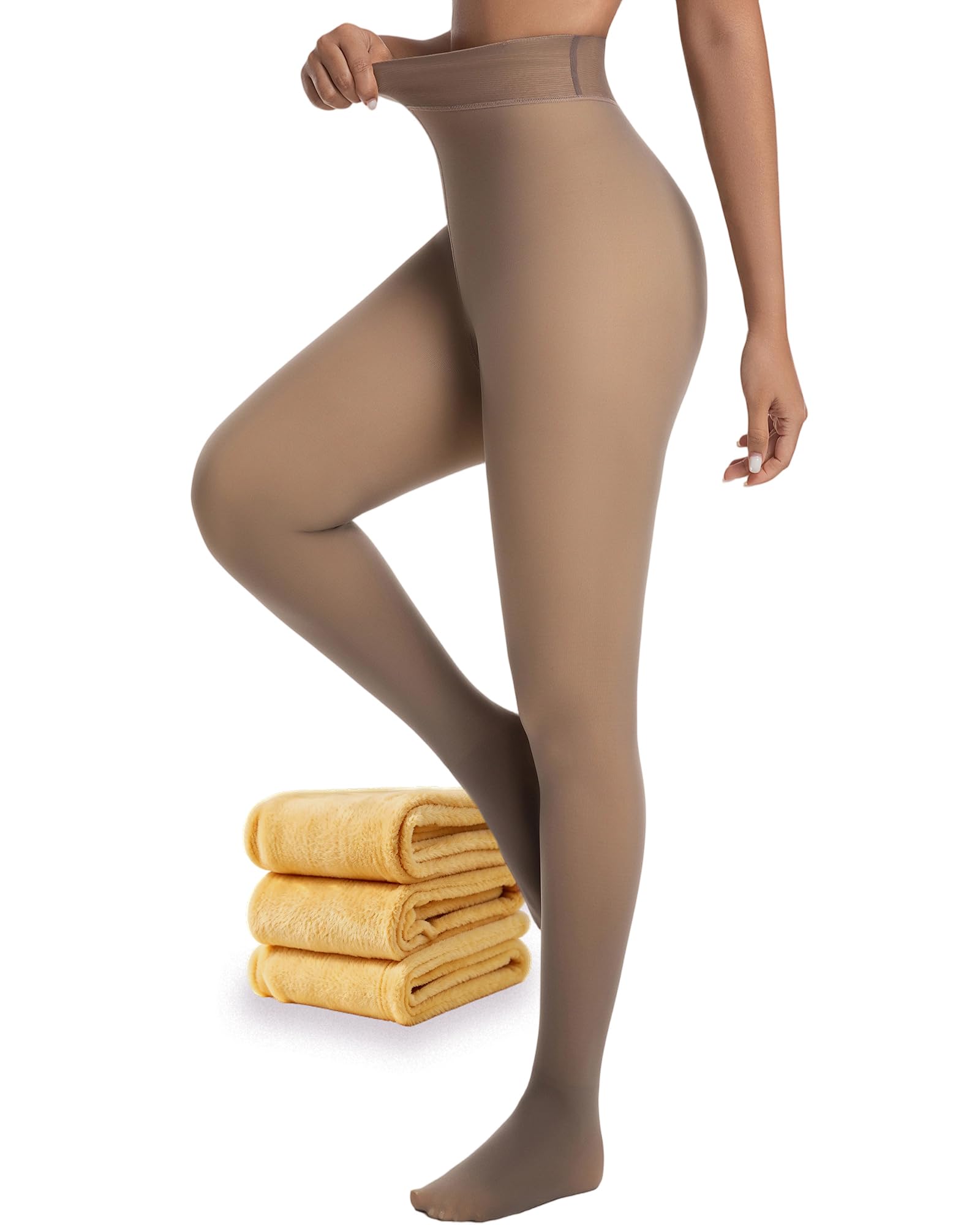 HOWIN Thermo Strumpfhose Damen Fake Translucent Tights Leggings Winter | Gefütterte, Termostrumpfhosen, Mit Fuß, Warm, Dicke, Fleece, Pantyhose, Komfort, Hohe ElastizitäT, Hoch Tailliert , Bauchweg