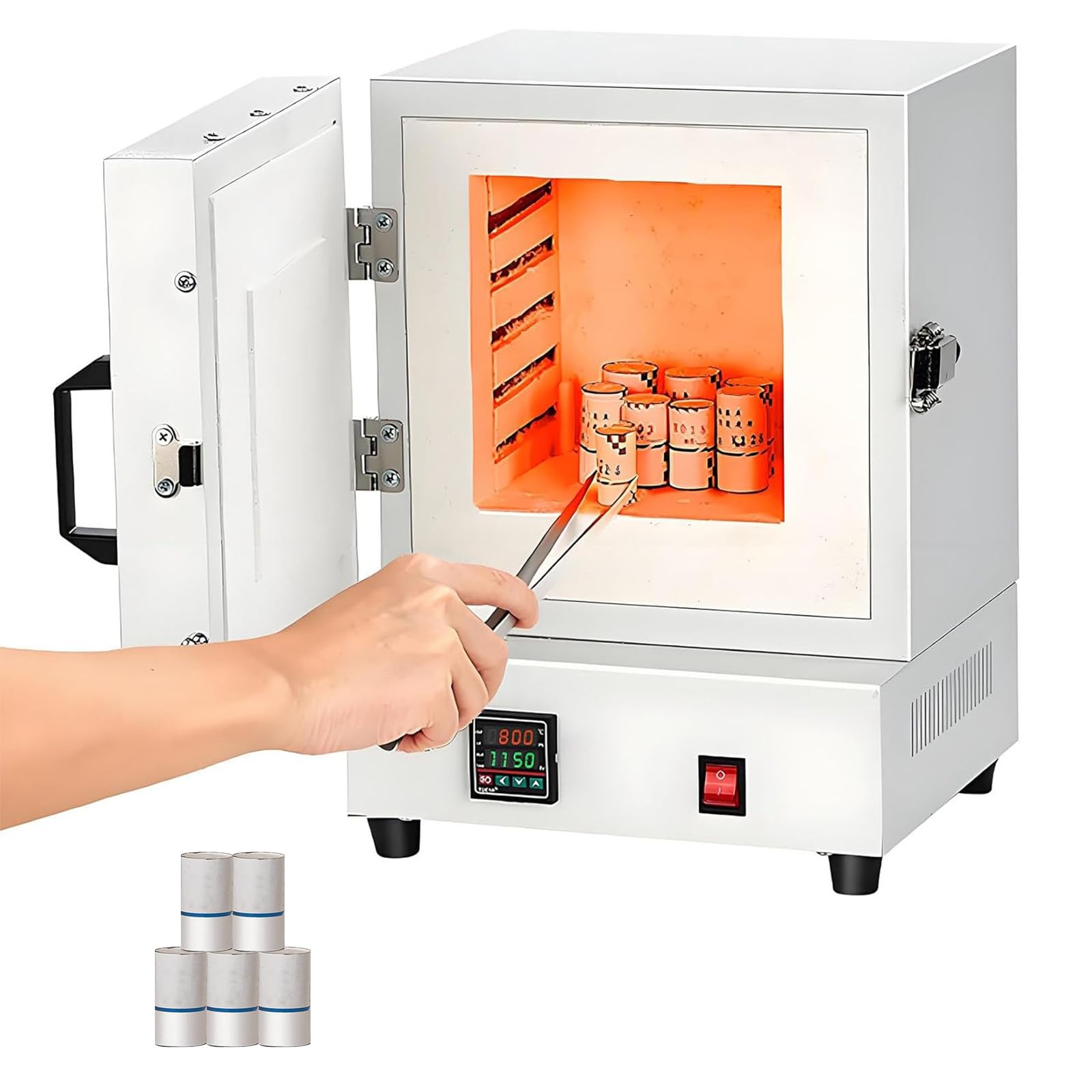 Osnzyc Electric Laboratory Muffle Furnace, Closed Ceramic Fiber Furnace, 1150 °C, 2000 W, Electric kiln for Jewelry Making, Integrated Program Control, Four-side Heating