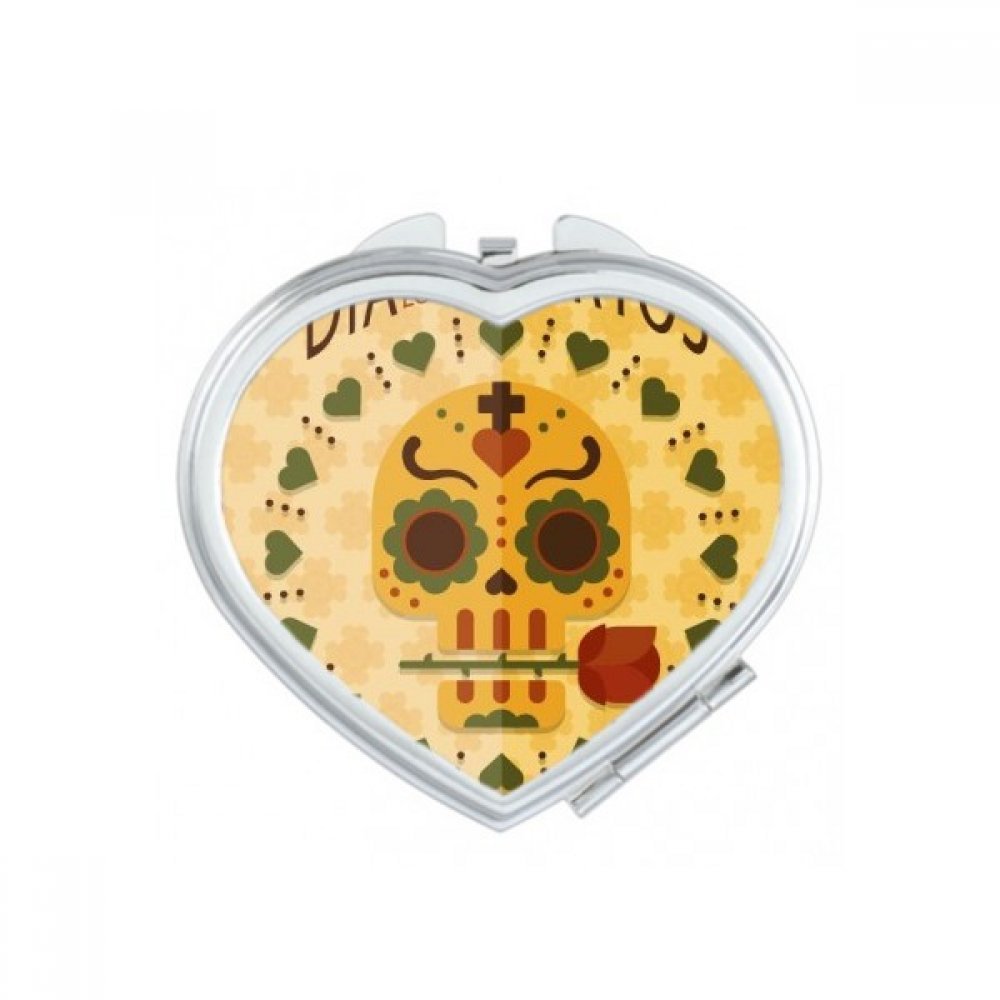 Miroir compact portable maquillage crâne rose Mexique petit miroir de poche main