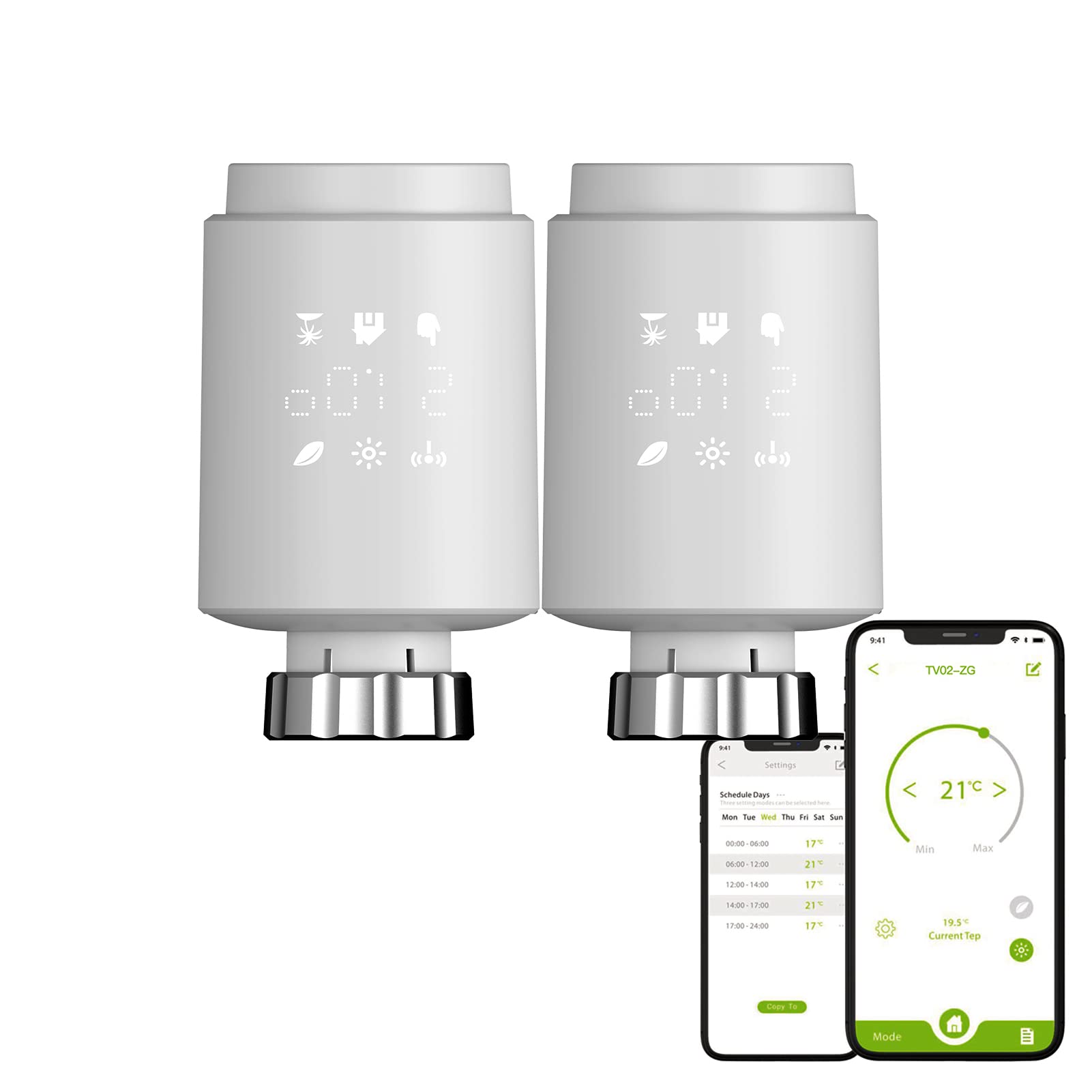 Zigbee eTRV Heizkörperthermostat programmierbar | Sprachsteuerung mit Alexa, Google Home, Anschlussgewinde M30 x 1,5