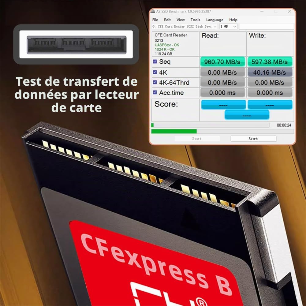 cablecc Adaptateur de carte mémoire CFEXPRESS 128 Go type B CFE CFB compatible avec XS Camera 8K RAW - Extension PCIE