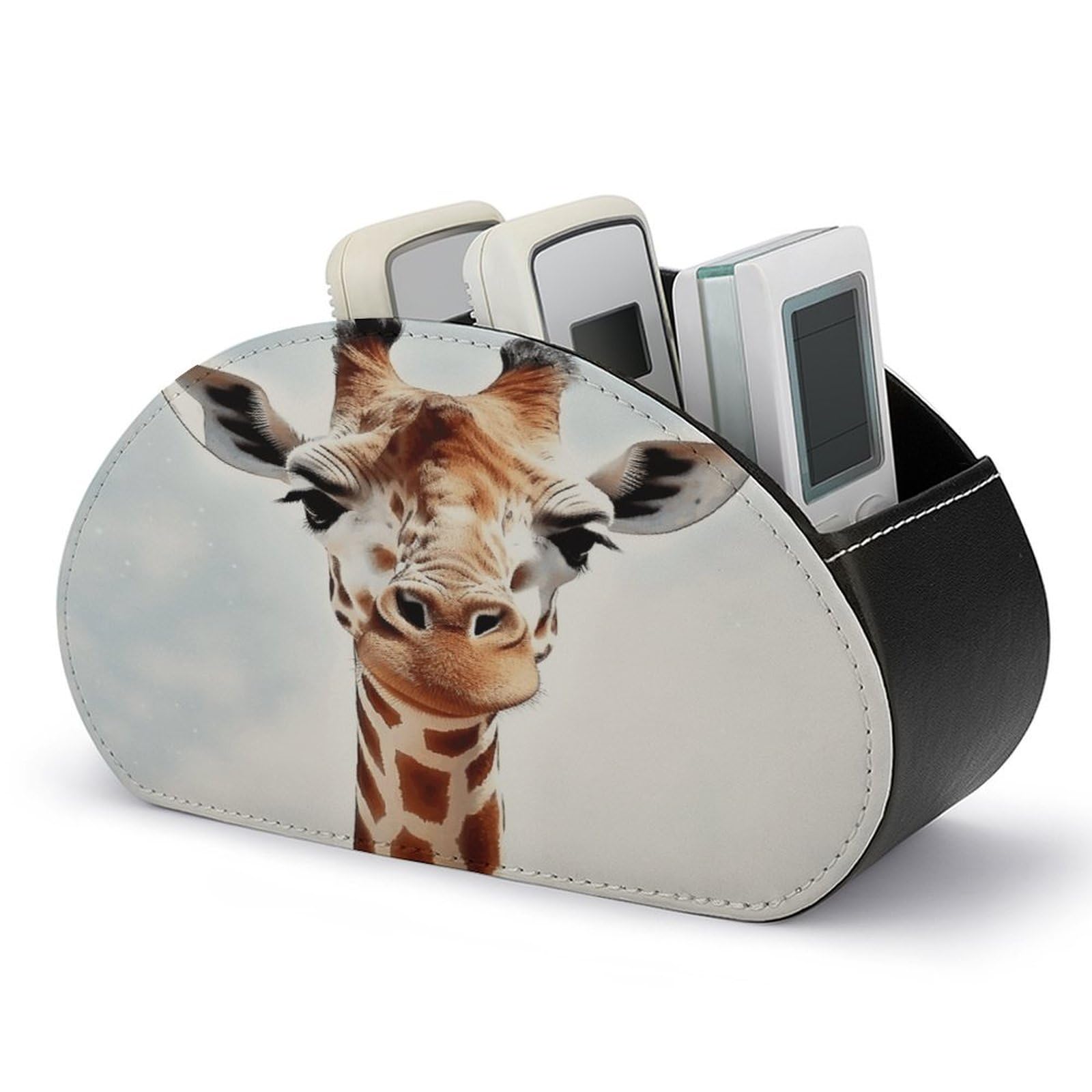 VstaDank Clever Giraffe Remote Control Holder Farmhouse TV Media Remote Storage Box with 5 Compartments PU Leather Remote Caddy Desktop Organizer for Home Bedside Table Organizer
