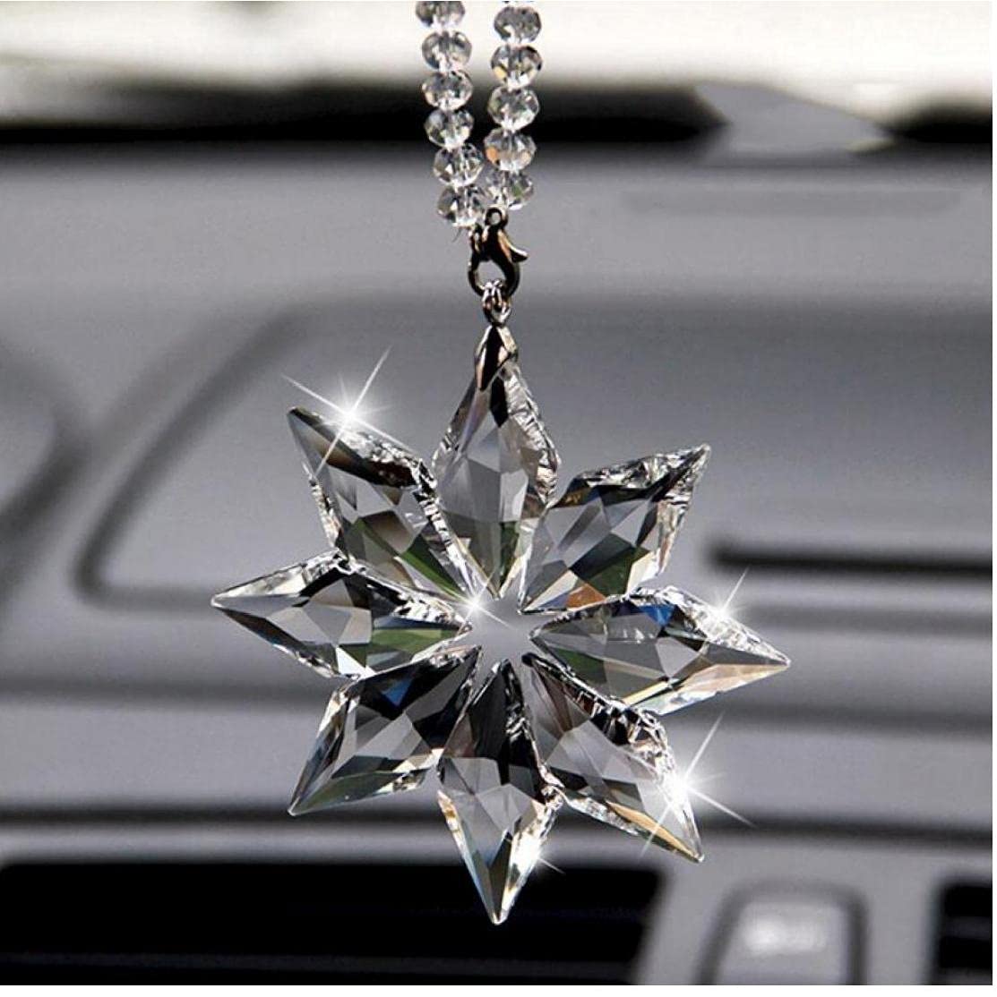 Tossper Car Pendant Transparent Crystal Snowflakes Hanging Ornament Garden Suspension Catcher Decoration