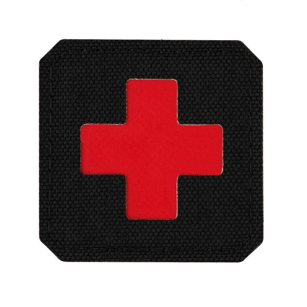 M-Tac Medic Cross Patch Laser Cut Black/Red – medyczna naszywka z symbolem czerwonego krzyża, świeci w ciemności, szybka identyfikacja toreb pierwszej pomocy, plecaków i mundurów, czarny/czerwony