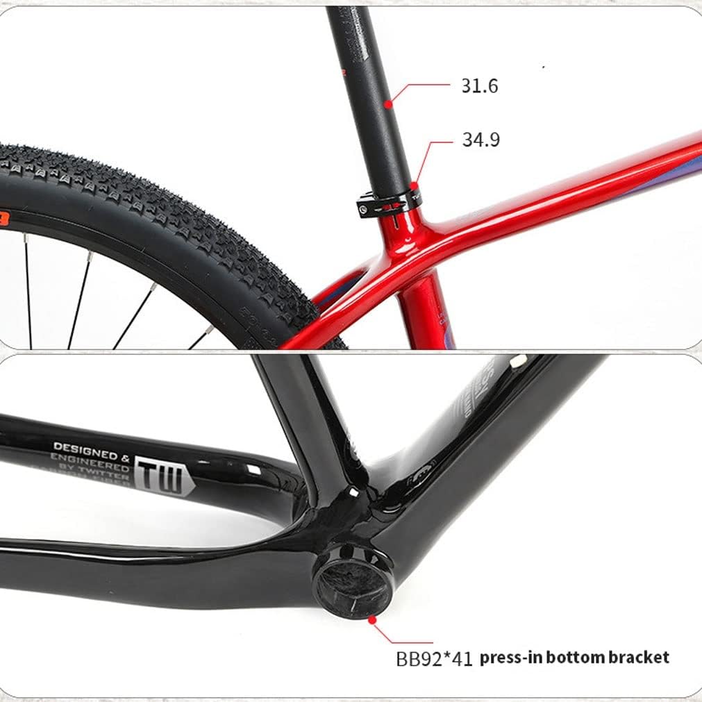 Carbon Mountain Bike Frame 27.5er 29er Hardtail Bike Frame XC/AM 15''/17''/19'' Disc Brake Bike Frame Thru Axle 12x142/148mm Internal Routing(Black Red,29 * 17'')