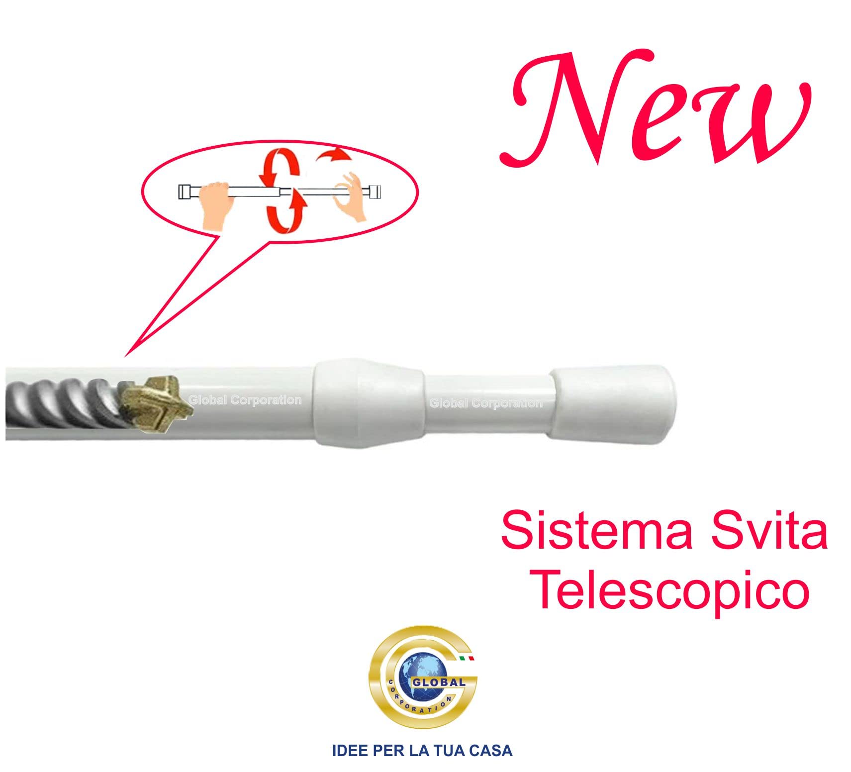 Astina Per Tende A Pressione - Reggitenda Estensibile Con Ventosa - Bianco, Regolabile Da 60 A 90 Cm - Made In Italy - Foto 6